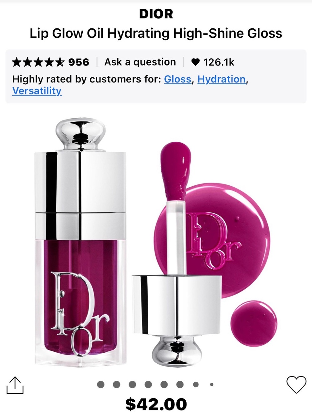 Dior Lip Glow Oil Hydrating High-Shine Gloss — Berry